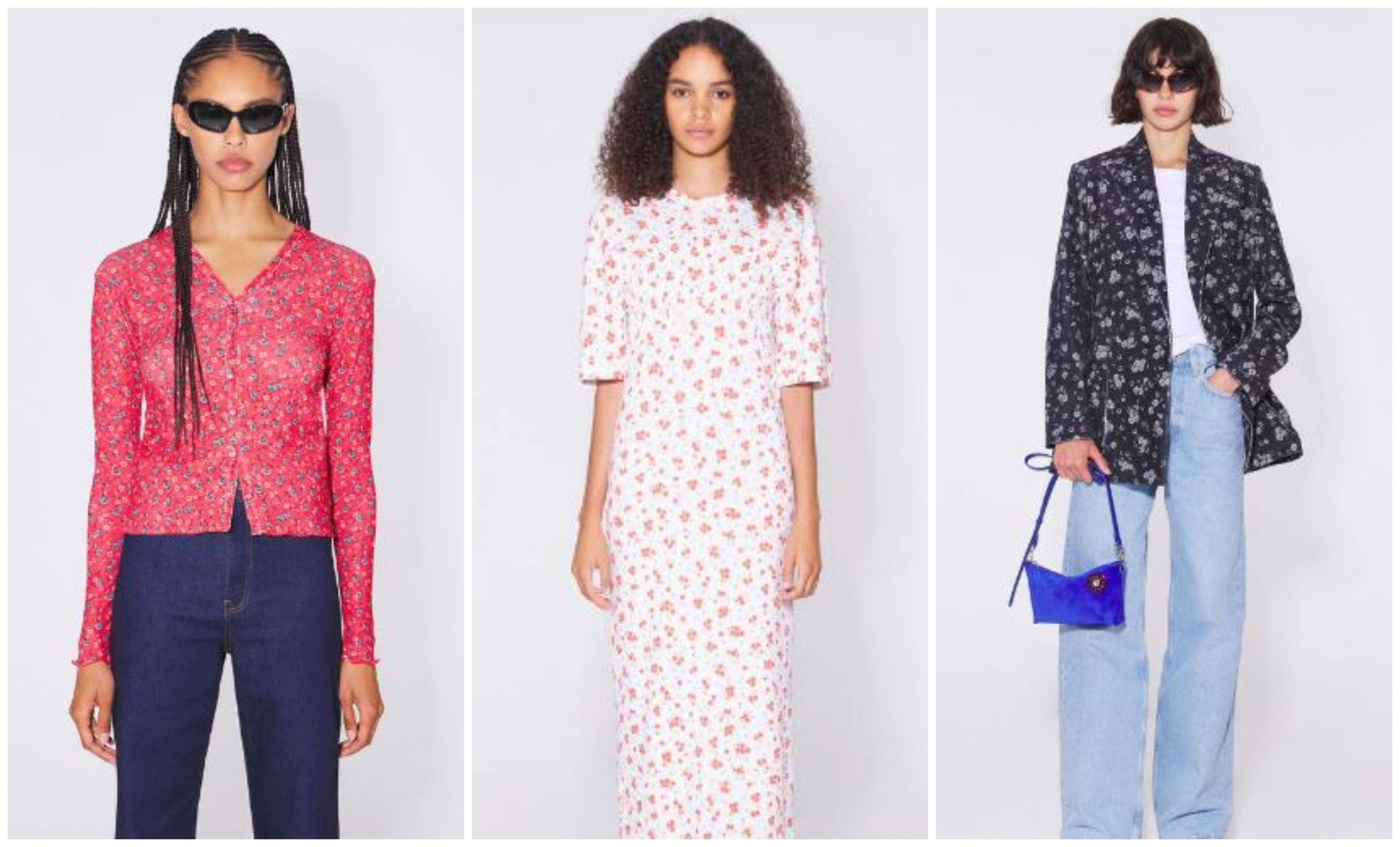 De izquierda a derecha: TOP AJUSTADO PRINT FLOWERS; VESTIDO AJUSTADO PRINT BLOOMING FLOWERS y BLAZER PRINT BLOOMING FLOWERSFuente: bimbaylola.com