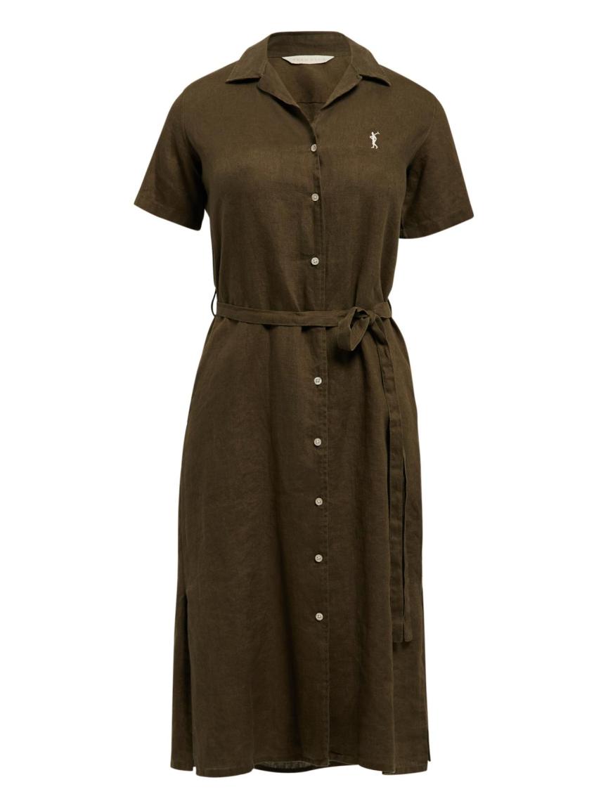 Vestido lino verde caqui de Polo Club.