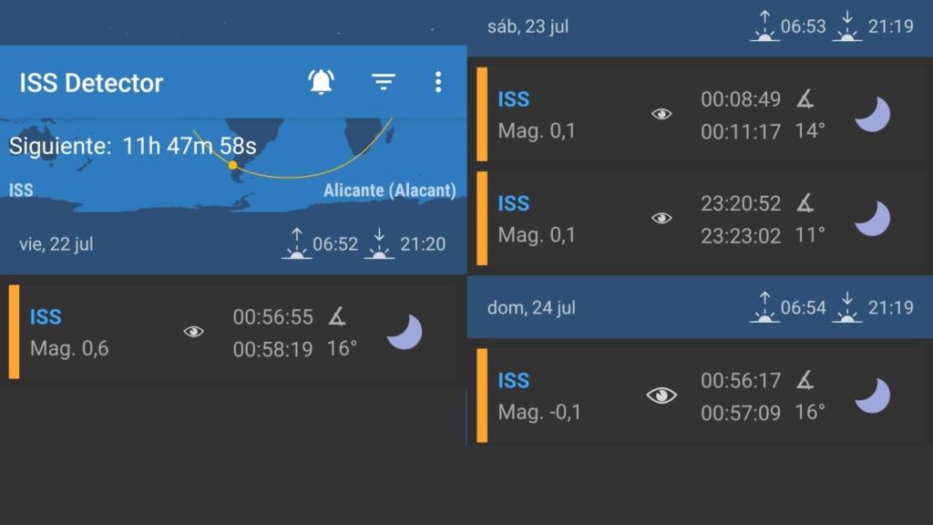 Aplicación para móvil sobre la órbita de la ISS.