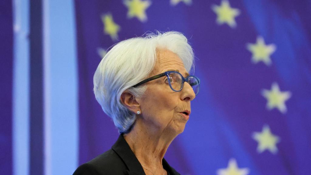 La presidenta del BCE, Christine Lagarde, durante la rueda de prensa de este jueves