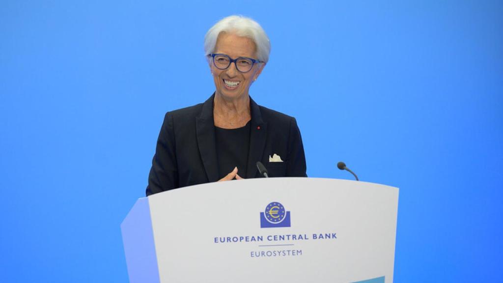 Christine Lagarde, presidenta del BCE, durante la rueda de prensa posterior al Consejo de Gobierno del 21 de julio.