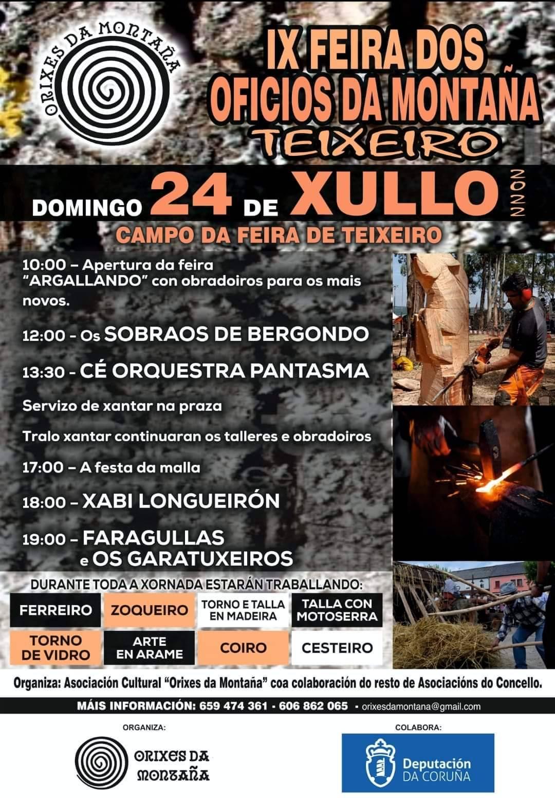 Cartel de la programación de la IX Feira dos Oficios da Montaña en Teixeiro