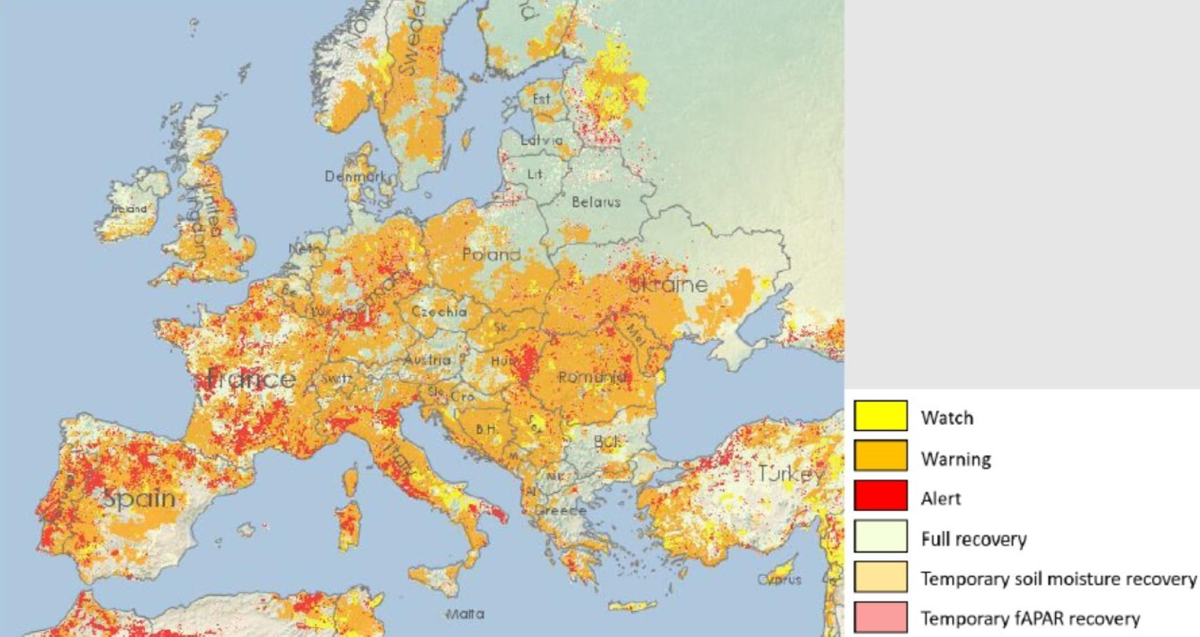 Indicador de la sequía en la Unión Europea a finales de junio de 2022.
