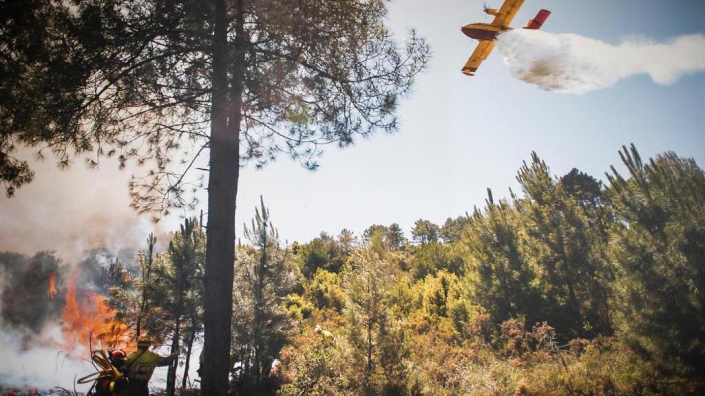 El  Canadair del 43 Grupo trabaja sobre uno de los incendios