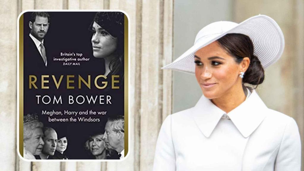Meghan Markle y el libro de Tom Bower en un montaje de JALEOS.