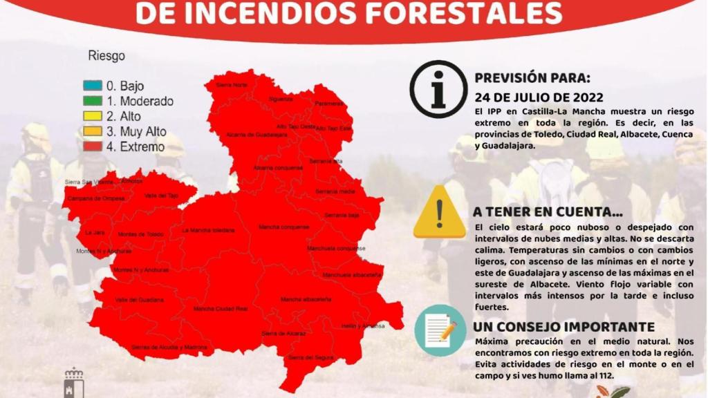 Riesgo extremo de incendios este domingo en Castilla-La Mancha