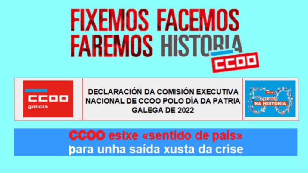 CC.OO. apela a la generosidad del galleguismo y a los consensos que asentaron Galicia