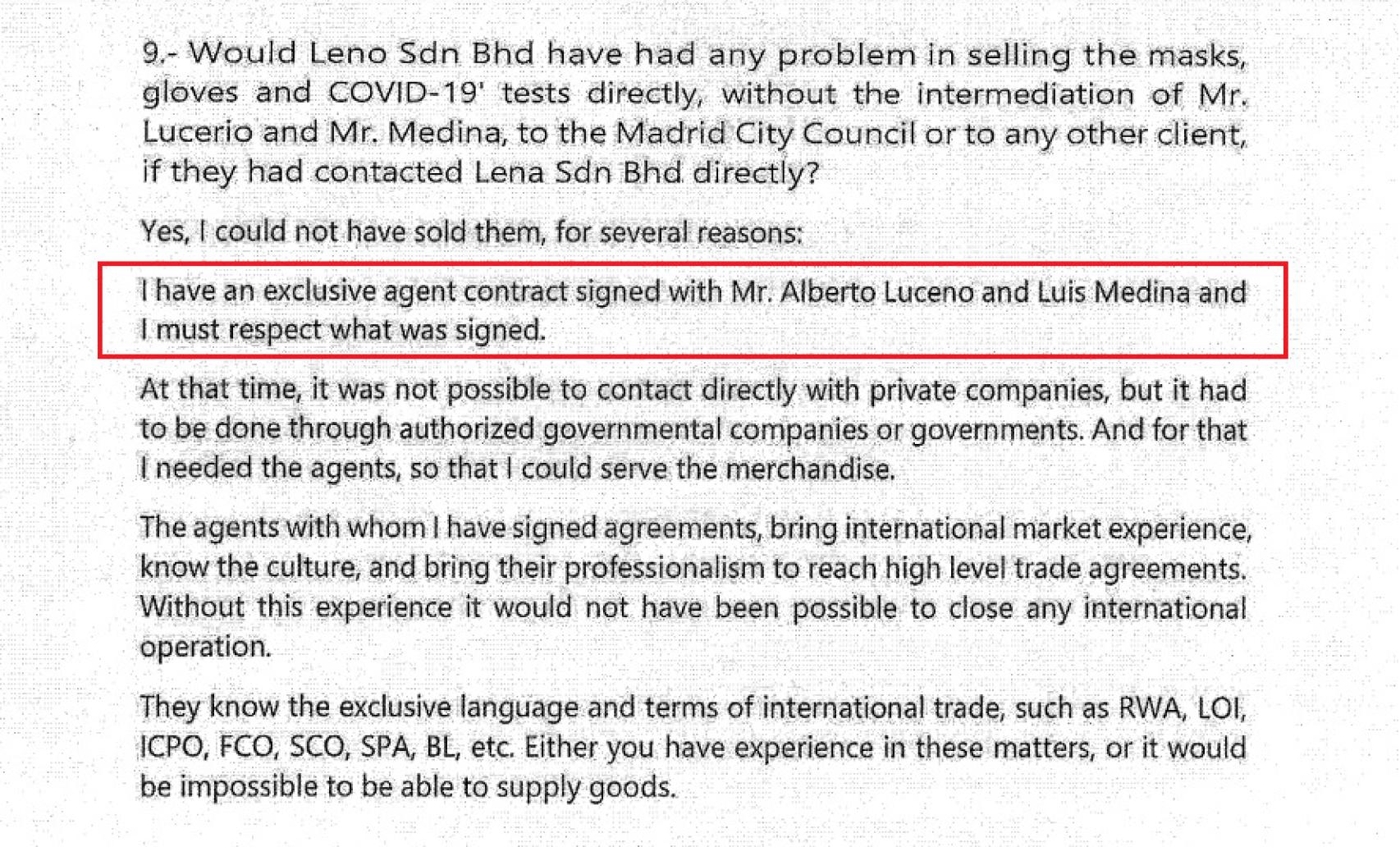 Fragmento del 'e-mail' atribuido a San Chin Choon y remitido al Juzgado de Instrucción 47.