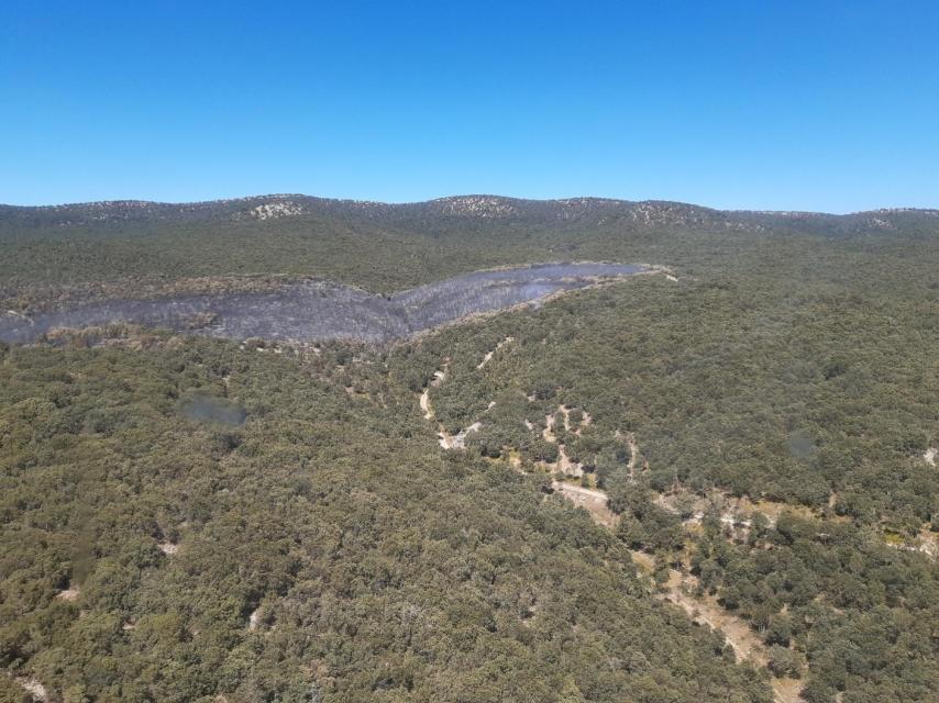 Imagen de la pequeña reproducción del incendio de Quintanilla del Coco, en la tarde de este martes.