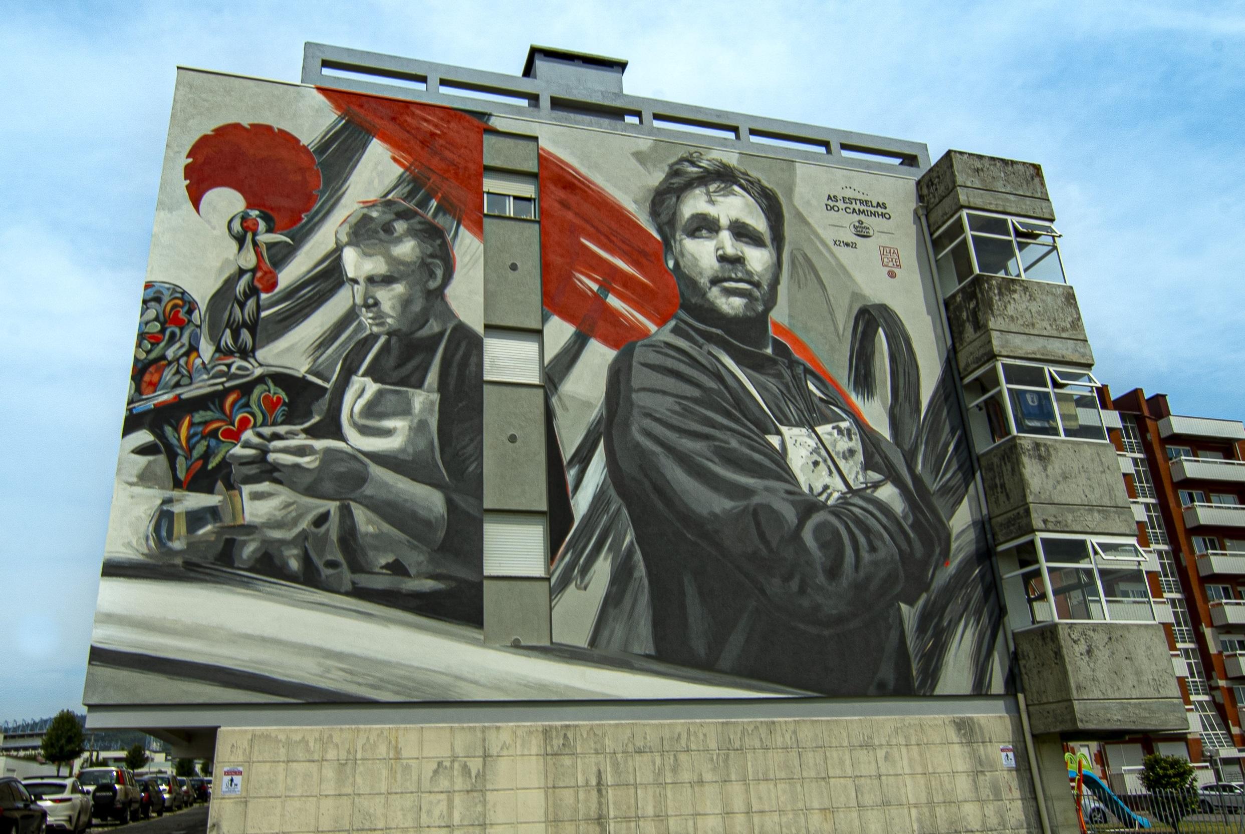 El mural de Estrellas del Camino en Barcelos (Estrella Galicia).