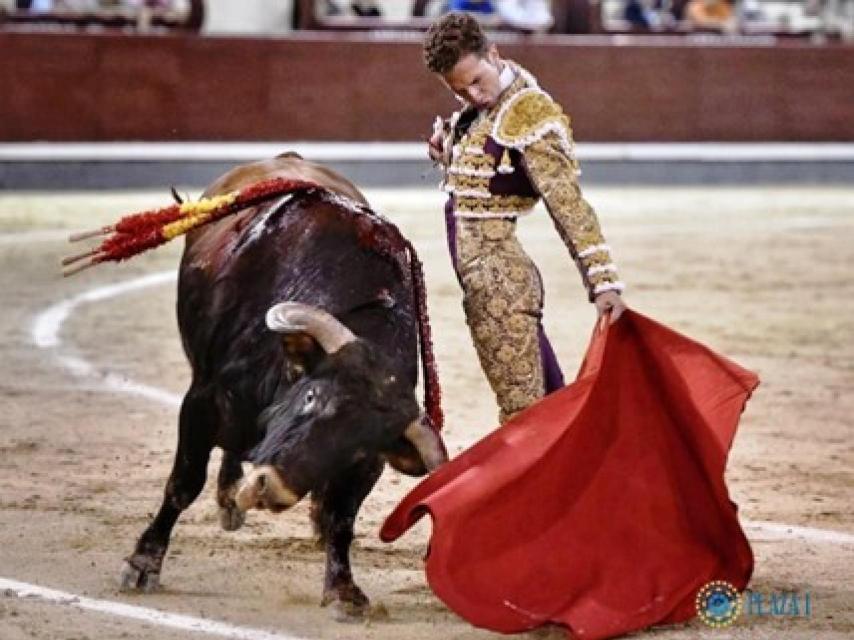 Calerito con el primer novillo de la noche