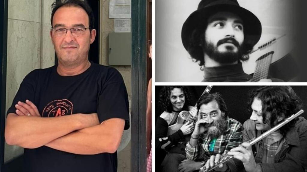 Un collage con imágenes de Paco Roji, Rockberto de joven y el grupo Tabletom.