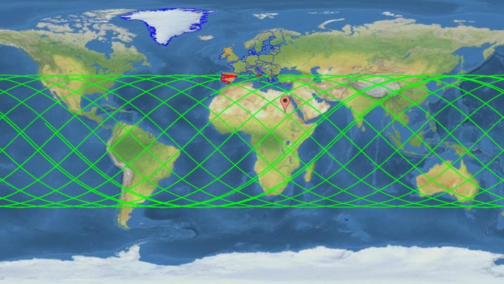 Zonas de posible impacto del cohete chino  en Europa