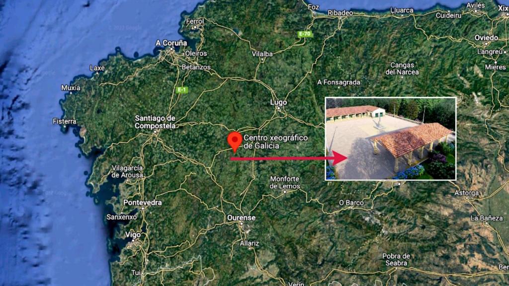 Mapa de Galicia con el centro geográfico.