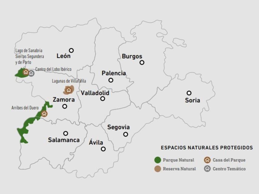 Mapa de los Parques Naturales de Zamora