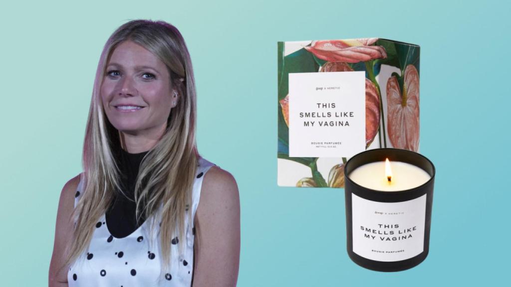 La actriz Gwyneth Paltrow  y la vela aromática llamada 'This smells like my vagina'.