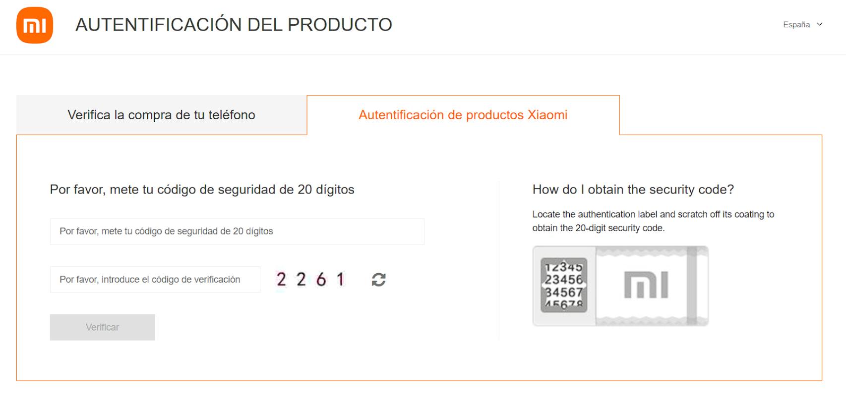 Verificación Xiaomi