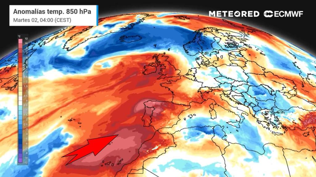 Masas de aire cálido que afectan a España. Meteored.