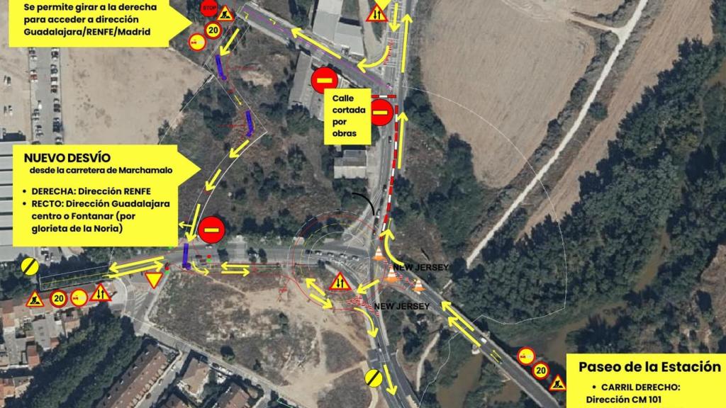 Cambios en el tráfico de una de las entradas de Guadalajara por obras
