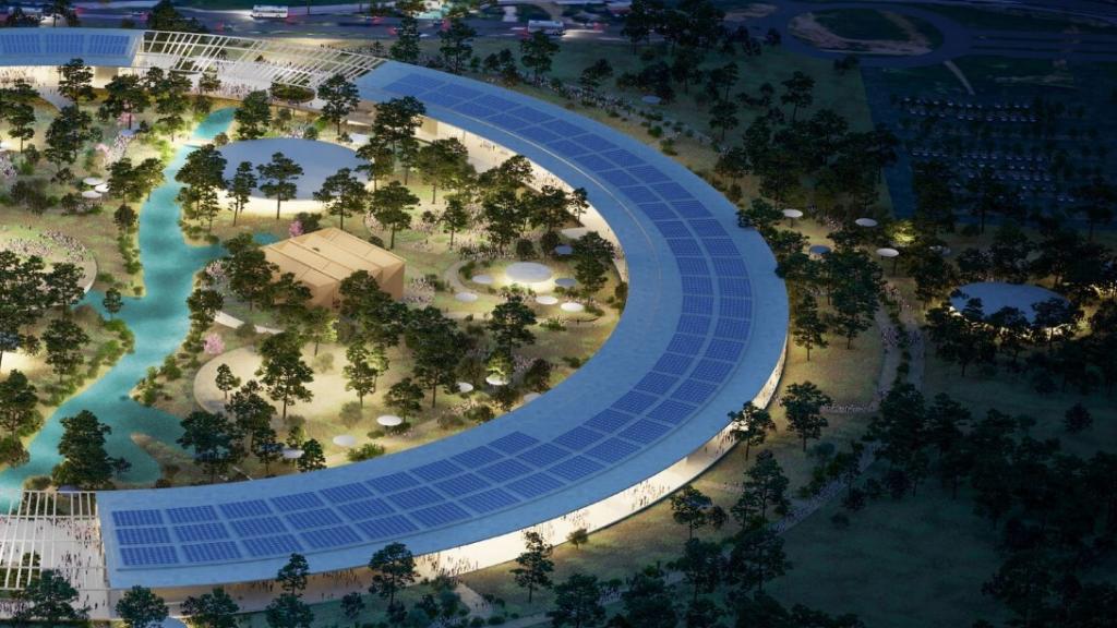 Infografía de parte del anillo que albergará los pabellones de la Expo de 2027 y del bosque urbano.