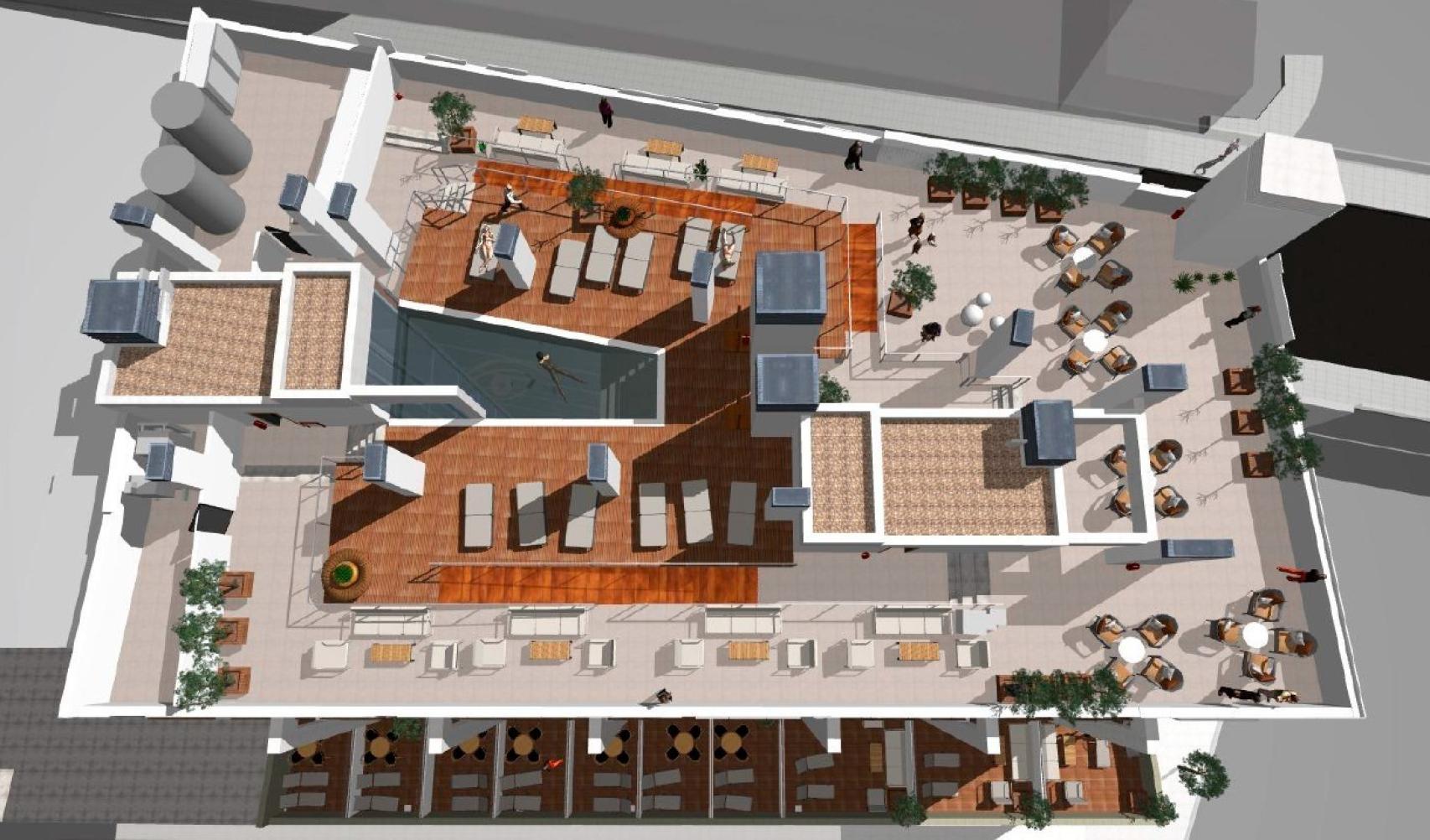 Recreación de la cubierta del futuro hotel de la calle Mármoles, en Málaga.