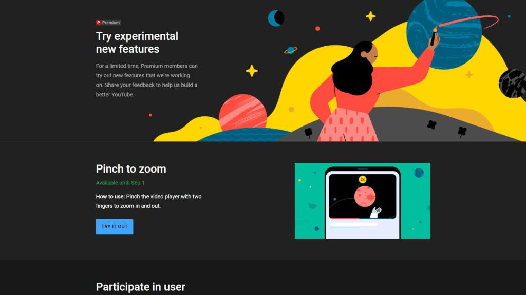 Página de experimentos en YouTube