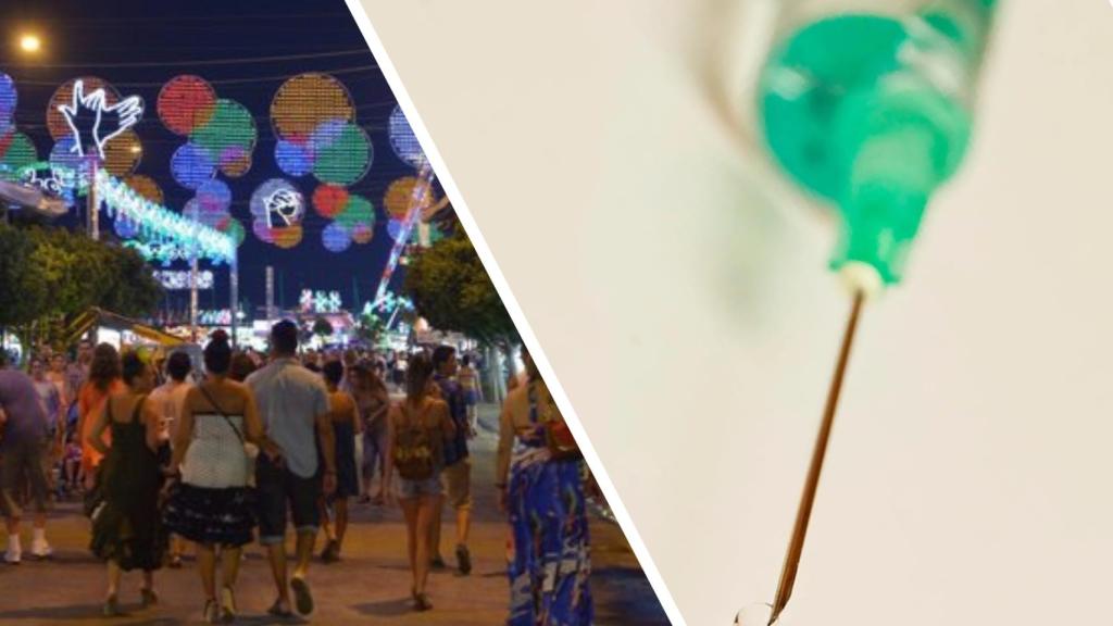 Feria de Málaga en una imagen de archivo y una jeringuilla.