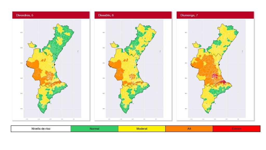 Mapa de alertas de la Generalitat Valenciana.