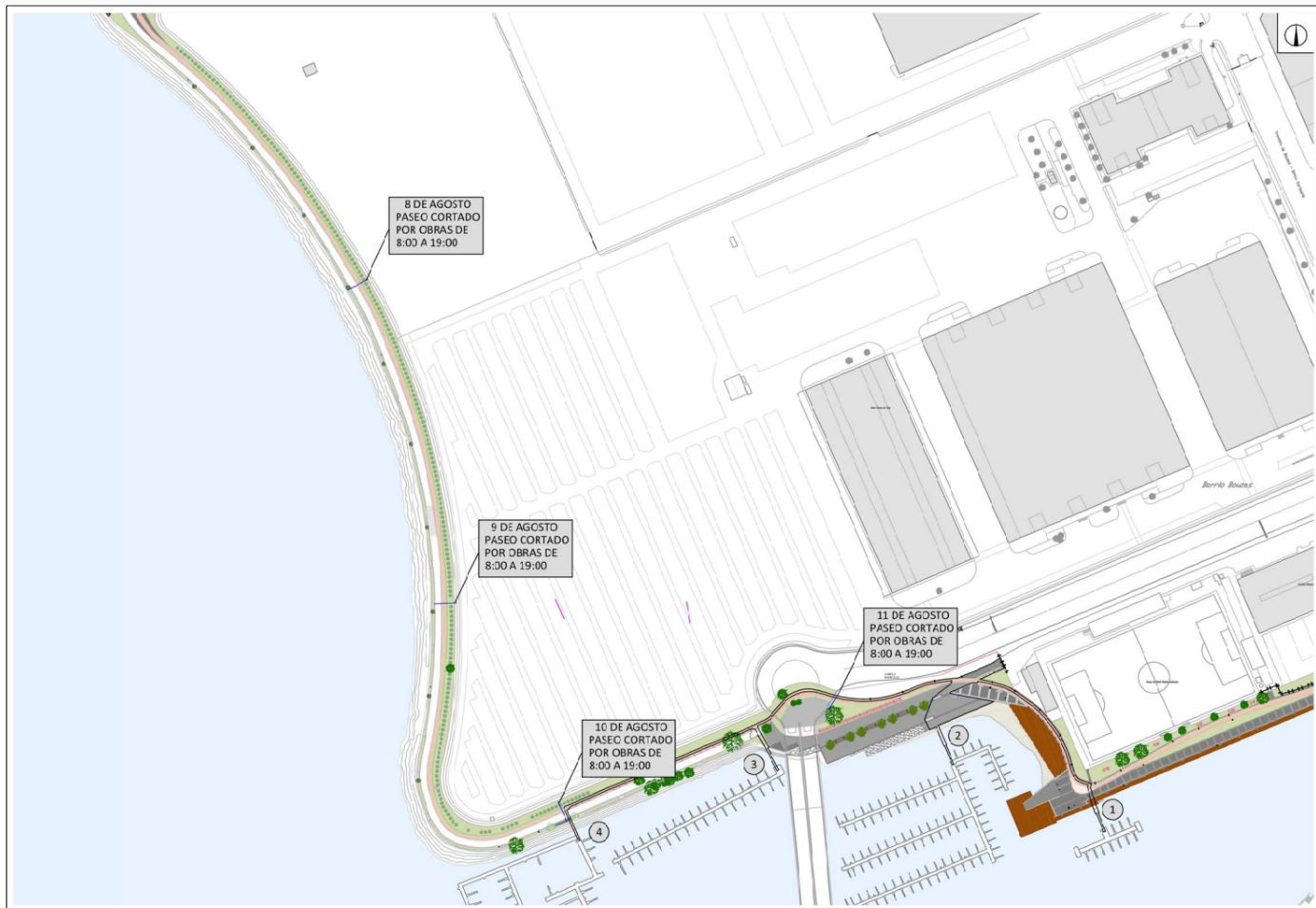 Plano de cortes en el Paseo de Bouzas, en Vigo. Foto: Autoridad Portuaria