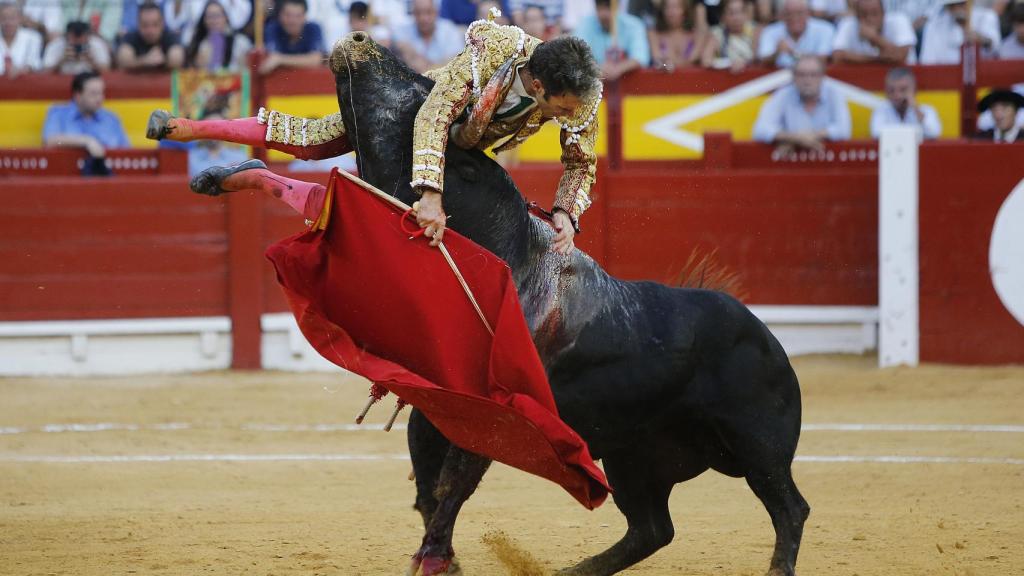 Aparatosa cogida de José Tomás en el tercero de la tarde en Alicante.
