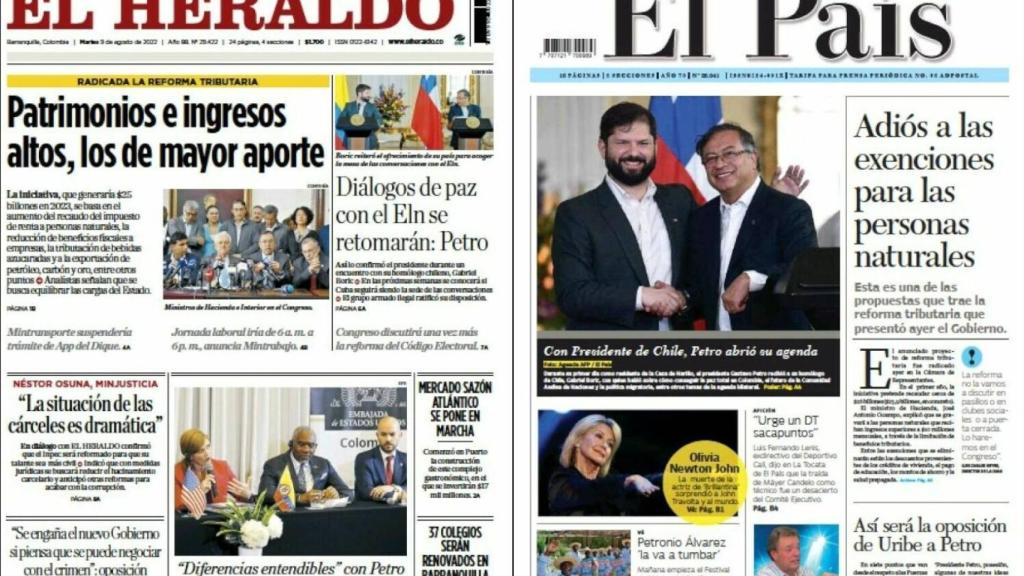 Los principales diarios de Colombia no recogían este martes en sus portadas la polémica sobre el gesto de Felipe VI ante la espada de Bolívar.