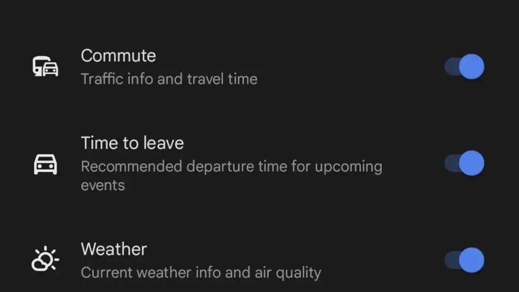 Opciones del widget de Google