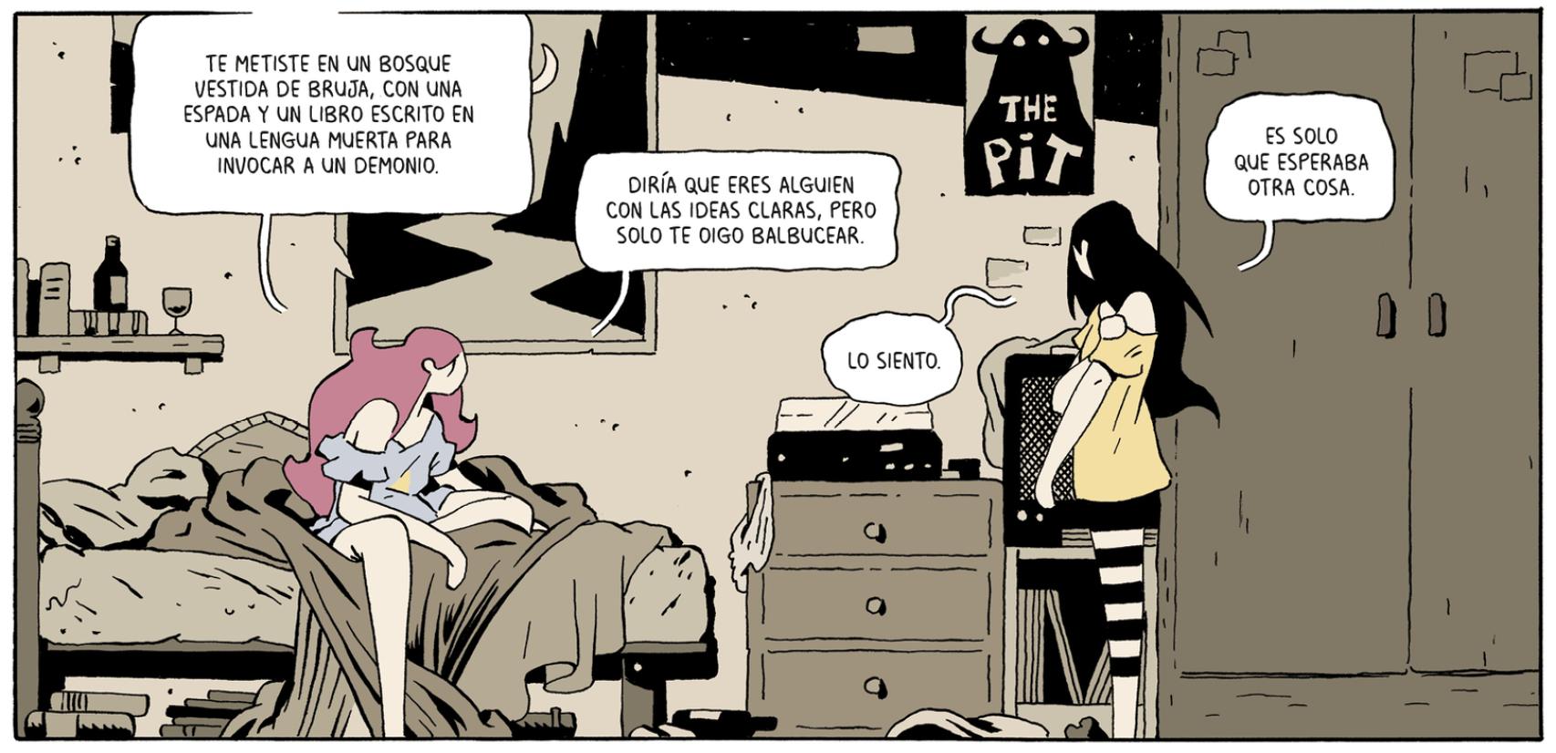 Teresa conoce a Laura tras invocarla con un conjuro. Viñeta de 'Grito nocturno', de Borja González (Reservoir Books)