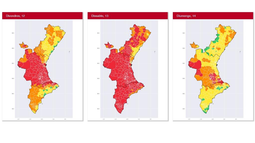Mapa de previsión de temperaturas de la Generalitat Valenciana.
