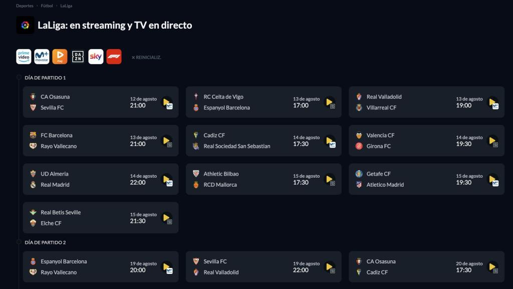 Calendario de LaLiga en JustWatch.
