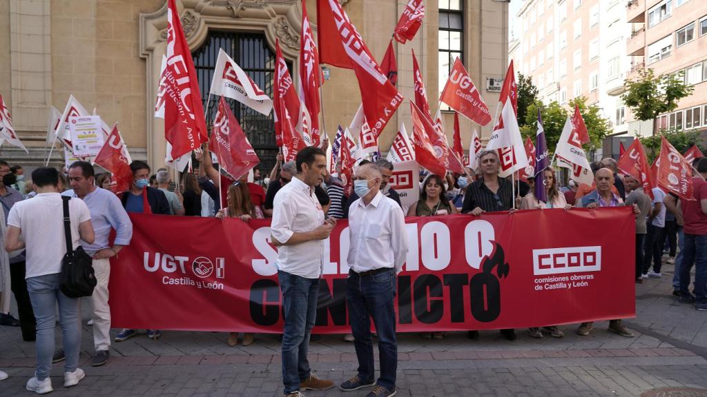 Imagen de la última protesta en julio en la que CCOO y UGT exigían subidas salariales a la patronal