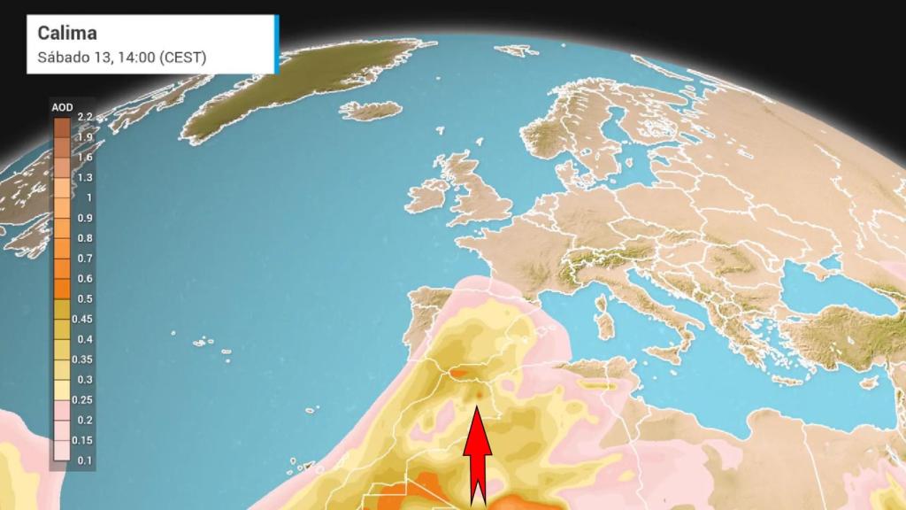 Entrada de calima a mediados de agosto en España. Meteored.