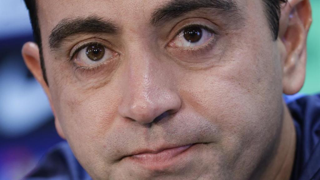 Xavi Hernández, en rueda de prensa con el FC Barcelona