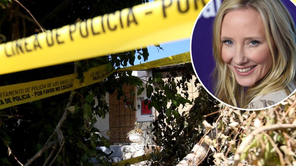 Anne Heche y la casa contra la que estrelló su coche, en un montaje de El Español.