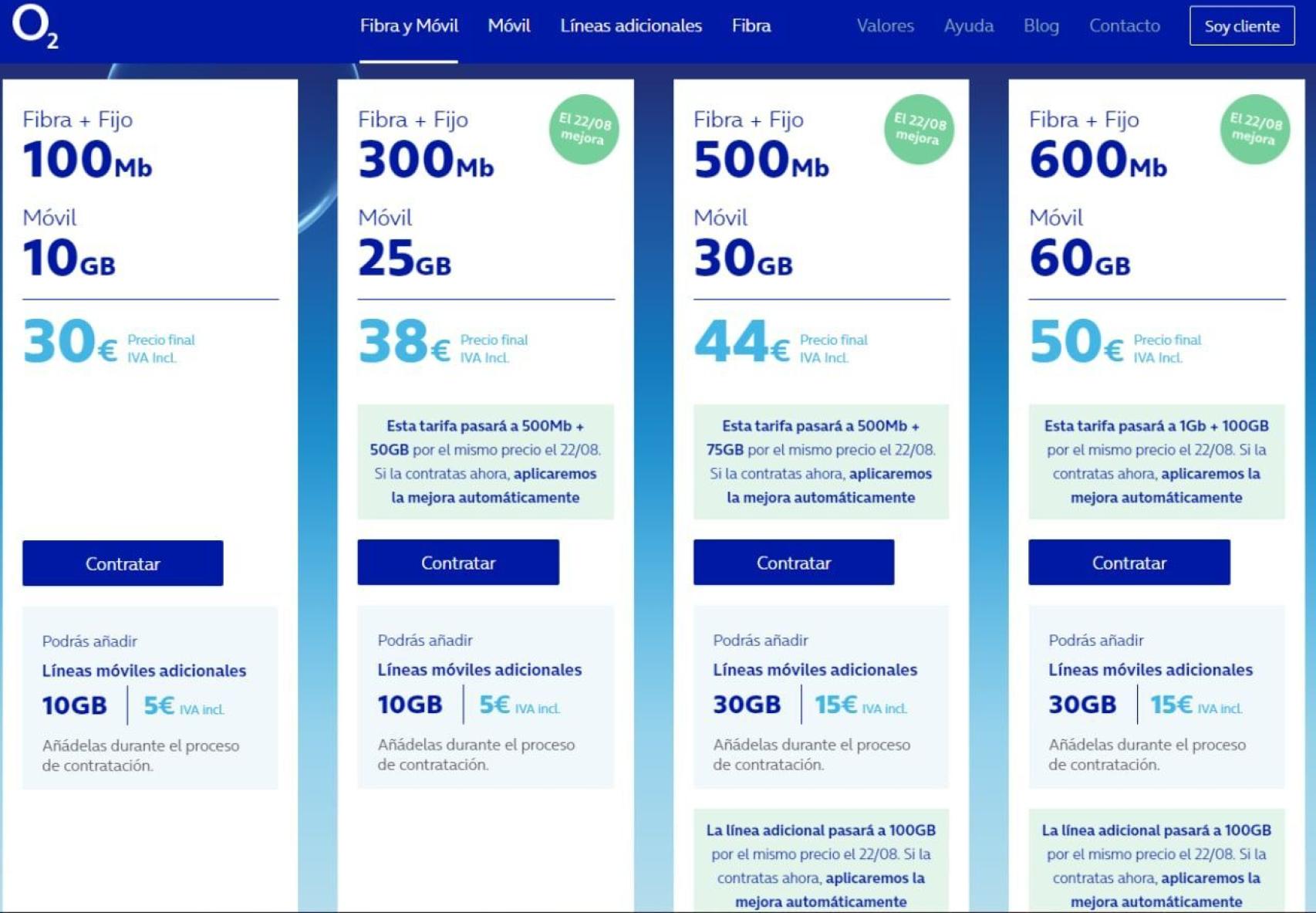 Nuevas tarifas de O2