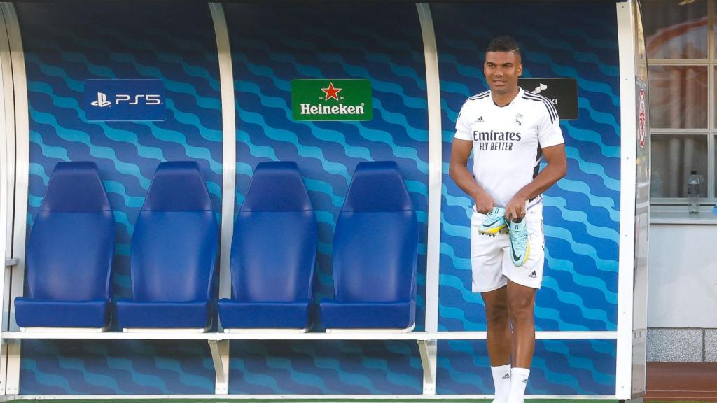 Casemiro durante el entrenamiento previo a la Supercopa de Europa.
