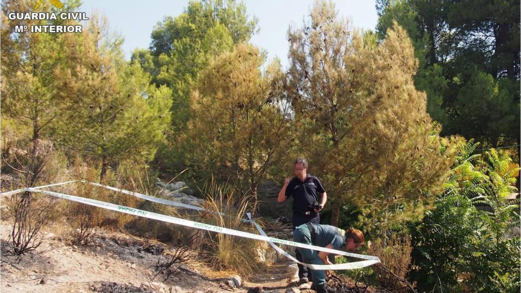 El investigado por el incendio Petrer, junto con los agentes.