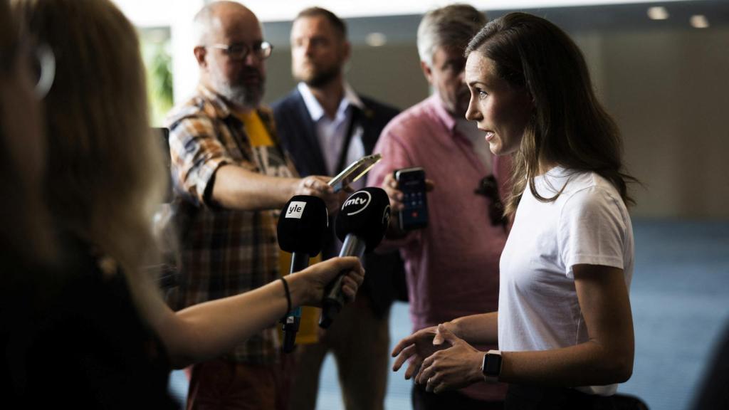 La primera ministra finlandesa, Sanna Marin, en su comparecencia ante los medios de este 18 de agosto