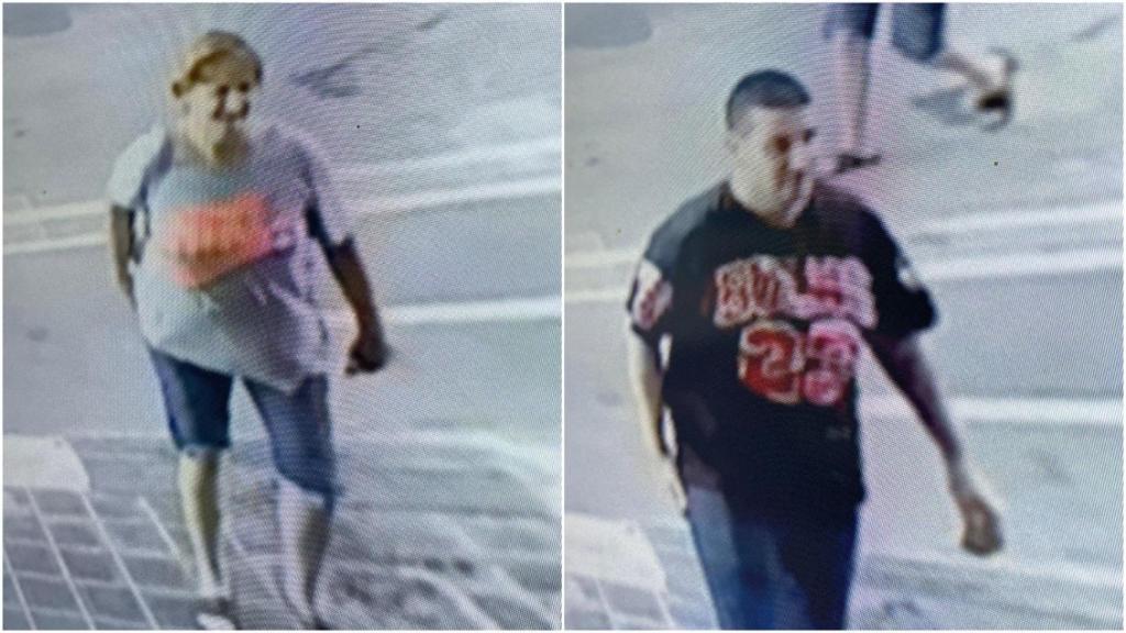 La mujer y el hombre a los que buscan las Fuerzas de Seguridad por el robo de un supermercado, este domingo, en la calle Roig de Corella de Valencia.