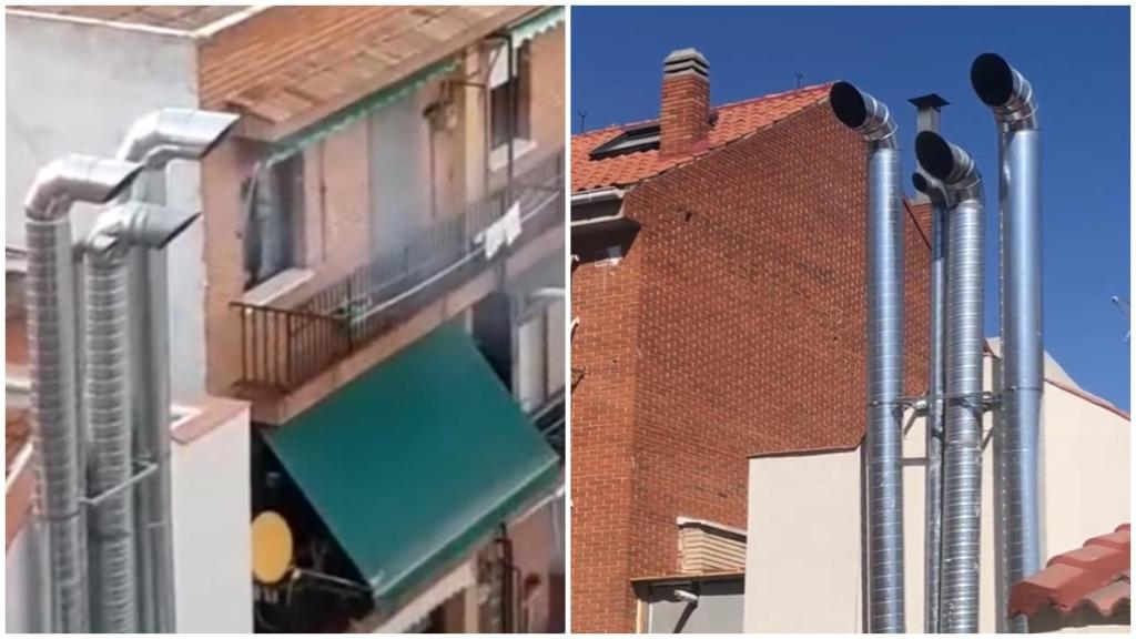 Los tubos por donde se desprende el olor del interior de las cocinas.