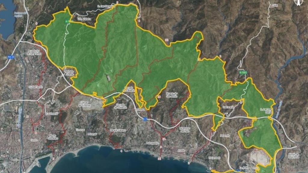 Delimitación del anillo verde proyectado en la zona Este de Málaga.