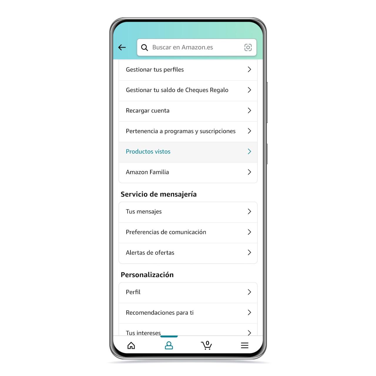 Historial de productos en Amazon
