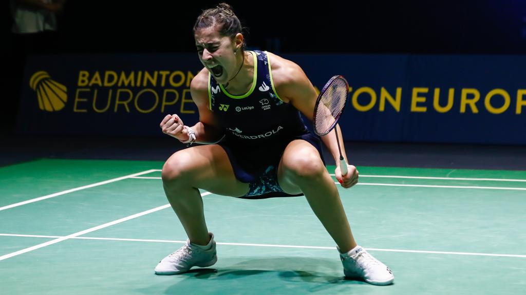 Carolina Marín celebra su victoria en el Europeo de Madrid