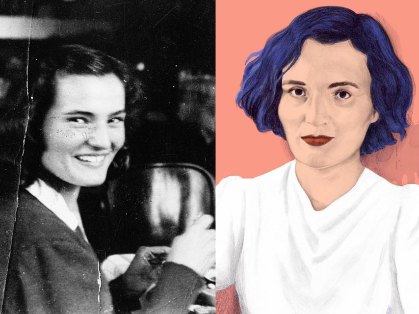 La escritora, recién obtenido el Premio Nadal, y en una ilustración de Silja Goetz.