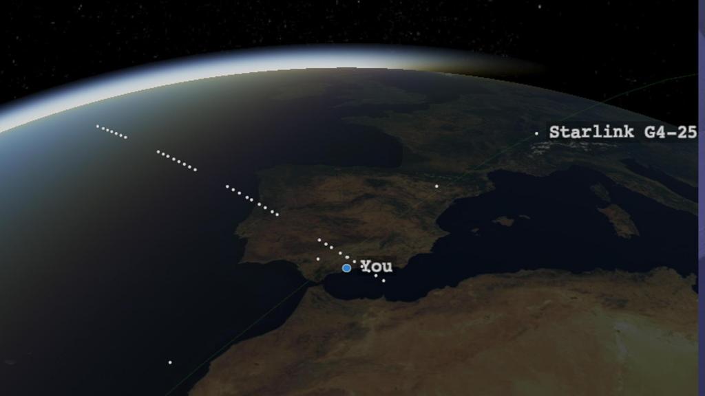 Trayectoria estimada de los satélites sobre España.